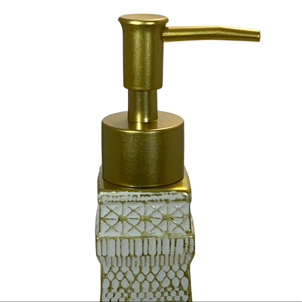 Eiffel Tower Soap Lotion Dispenser Pump Ceramic Satin Gold White - Picture 8 of 15